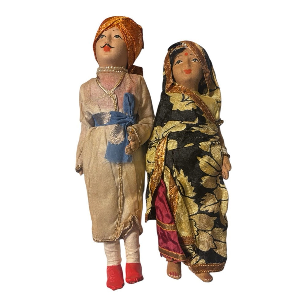 Handmade Vintage Ethnic Cloth Dolls Set wearing traditional wedding attire